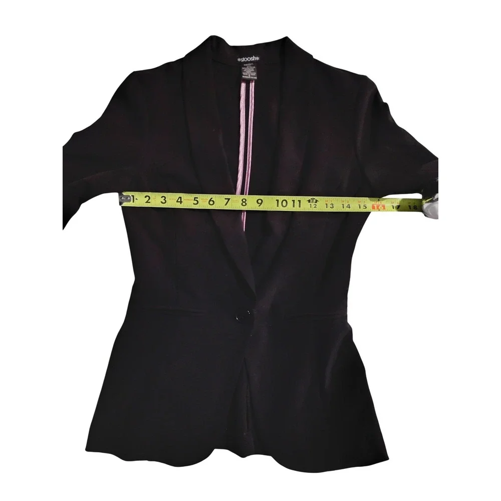 Stoosh Womens Black Ruched 3/4 Sleeve Single Button Blazer‎ Jacket Size Small